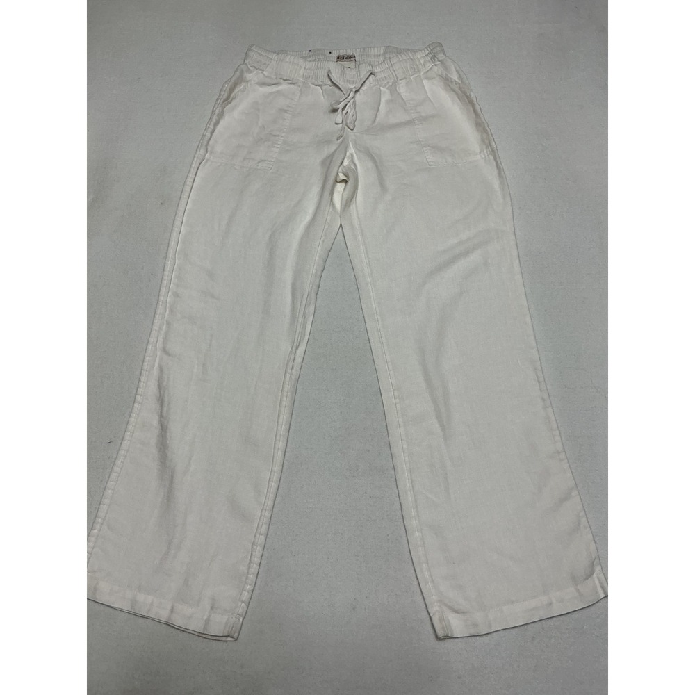 Merona Womens White 100% Linen Pants Drawstring Wide Leg Coastal Size Medium